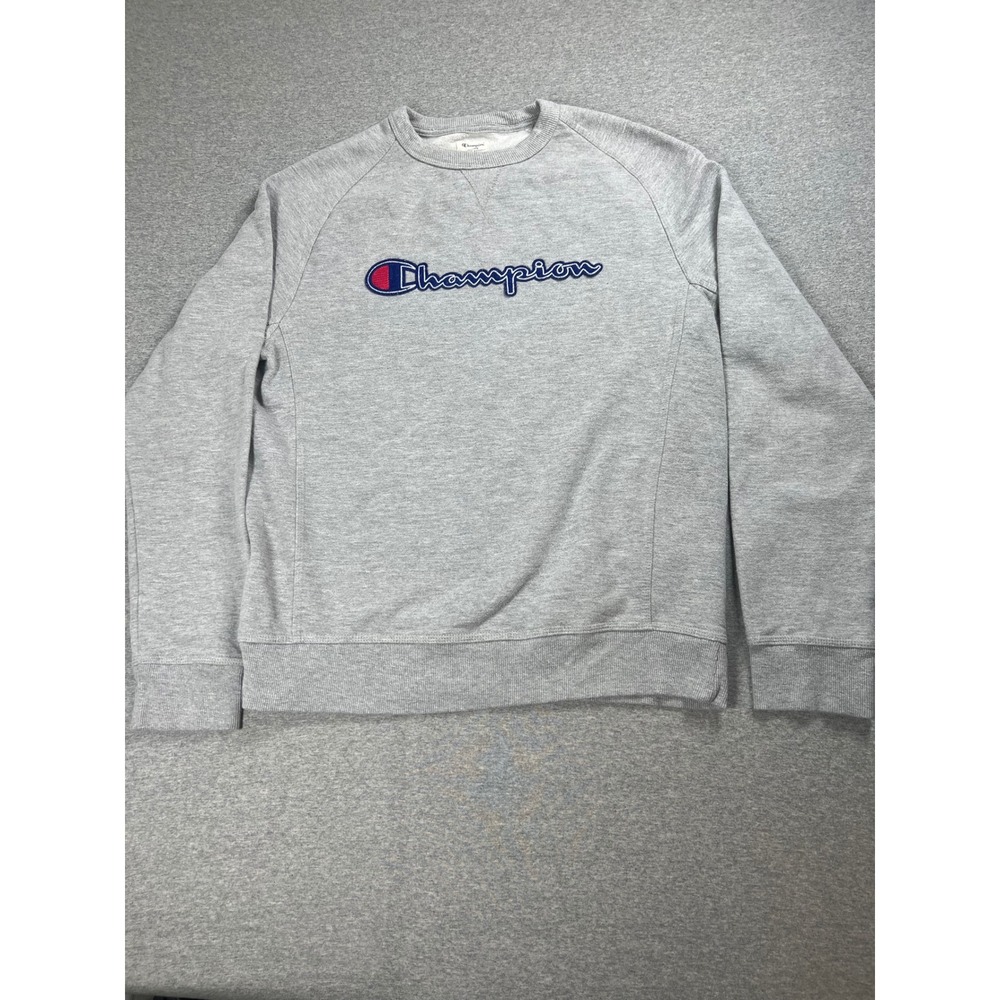 Champion Sweatshirt Mens Large Grey Excellent Embroidered Script Logo Pullover